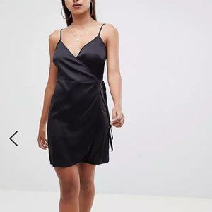 ASOS DESIGN mini cami wrap dress in black